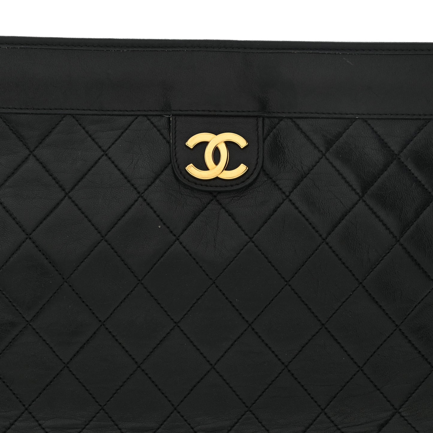 Lambskin Quilted CC Large Clutch Black