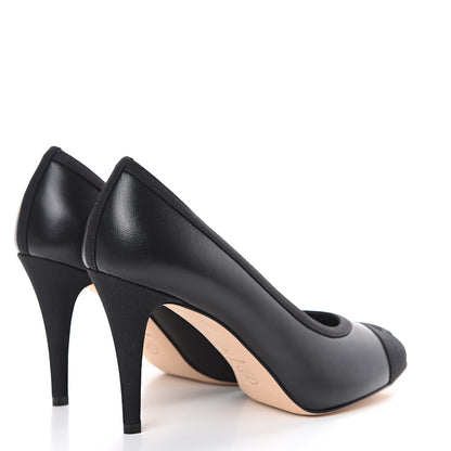 Chanel Lambskin Grosgrain Cap Toe CC Pumps 38 Black 4 of 8