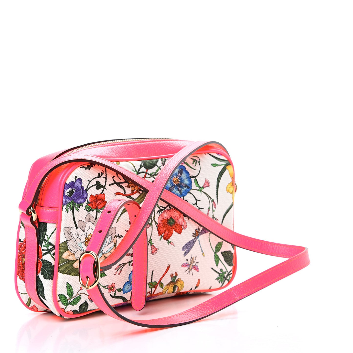 Canvas Flora Floral Shoulder Bag White Fuchsia Fluo