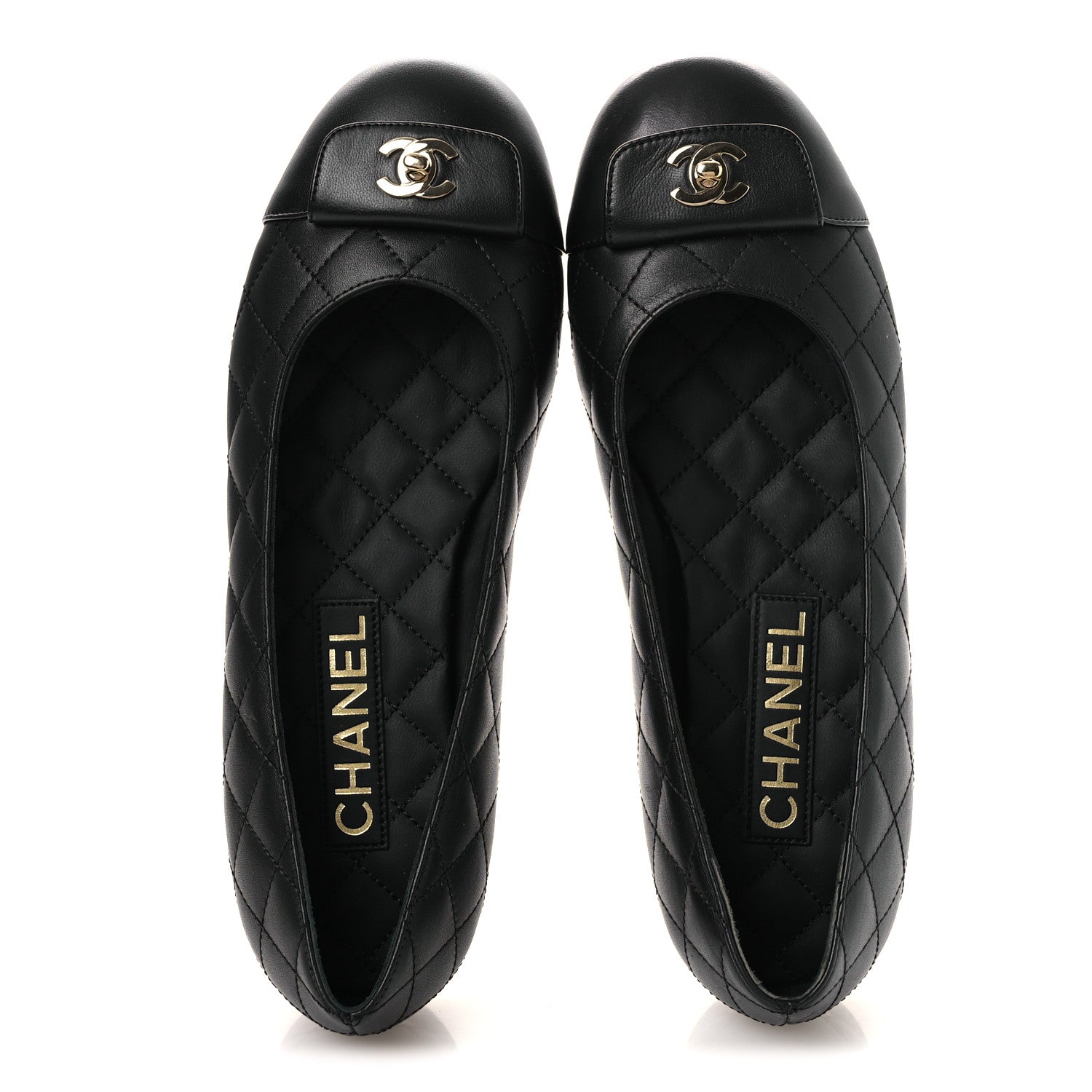 Chanel Calfskin Lambskin Quilted CC Cap Toe Ballerina Flats 36.5 Black 2 of 10
