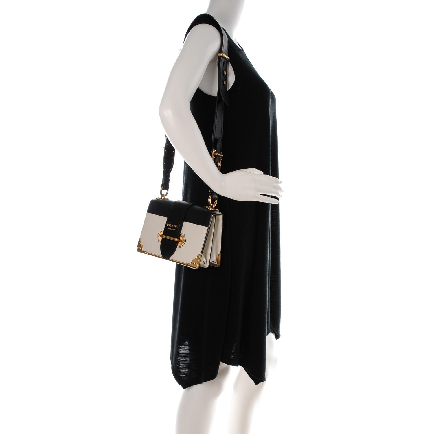 Prada City Calf Saffiano Cahier Bag Talco Black 2 of 7