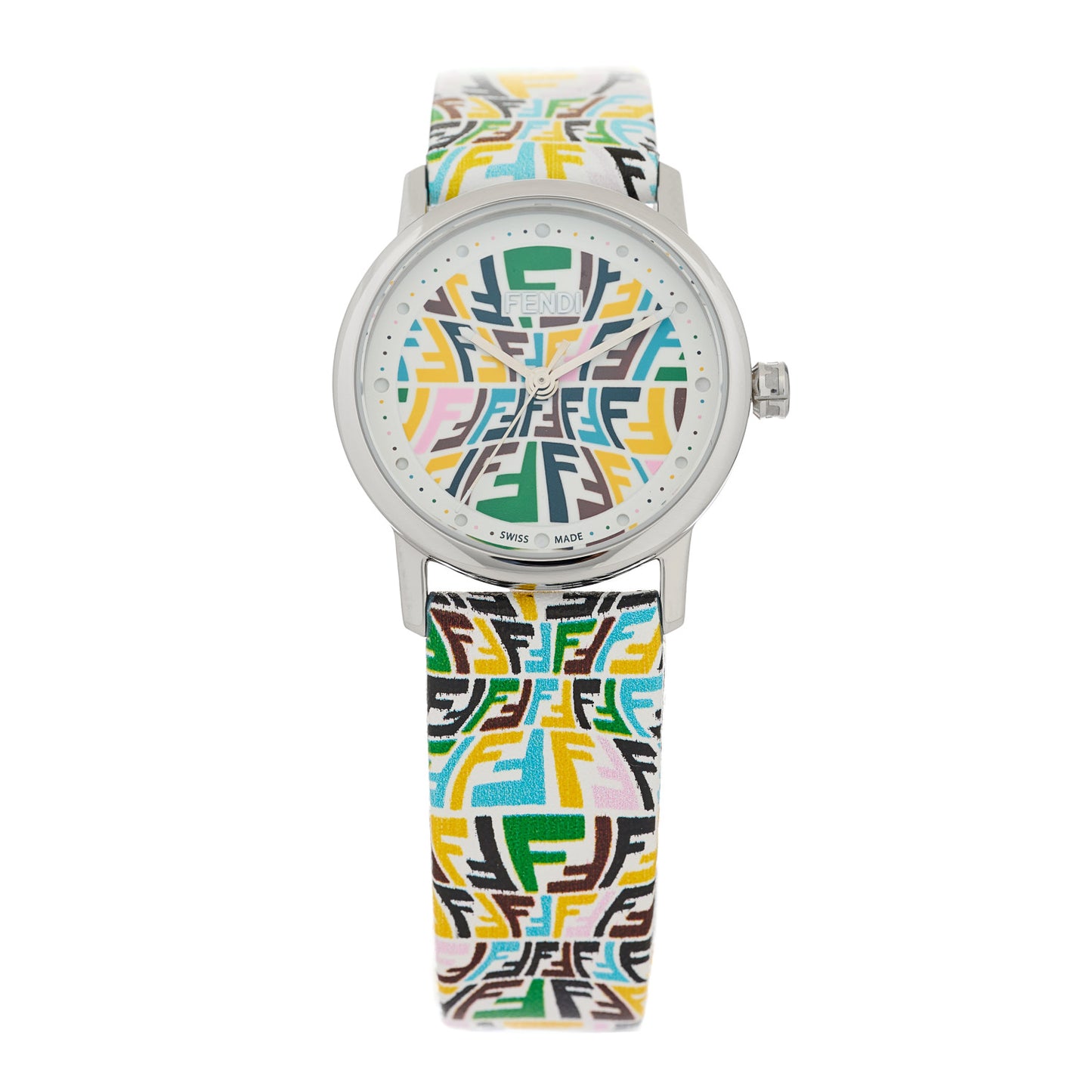 X SARAH COLEMAN Stainless Steel Calfskin 29mm FF Fish Eye Fendi Multi Quartz Watch