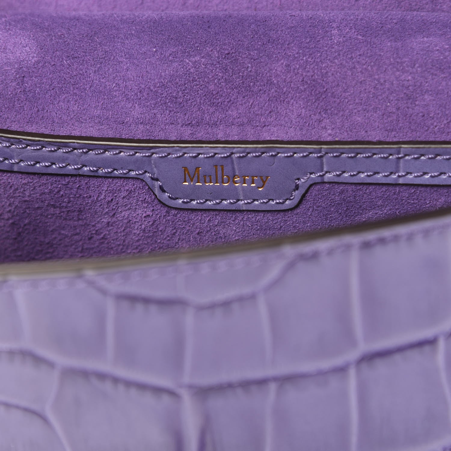 Mulberry Calfskin Crocodile Embossed Mini Amberley Flap Purple 6 of 11