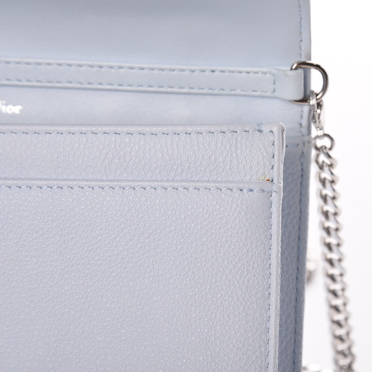 Grained Calfskin Diorama Wallet on Chain Pouch Light Blue