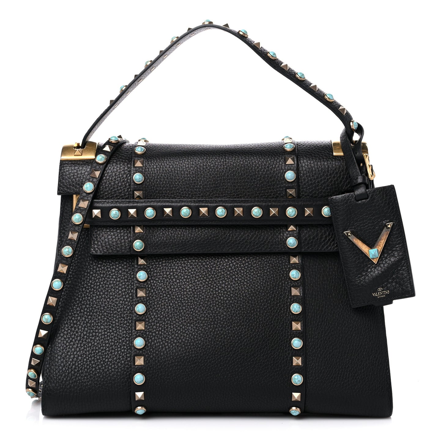 Alce Calfskin My Rockstud Rolling Frame Bag Black