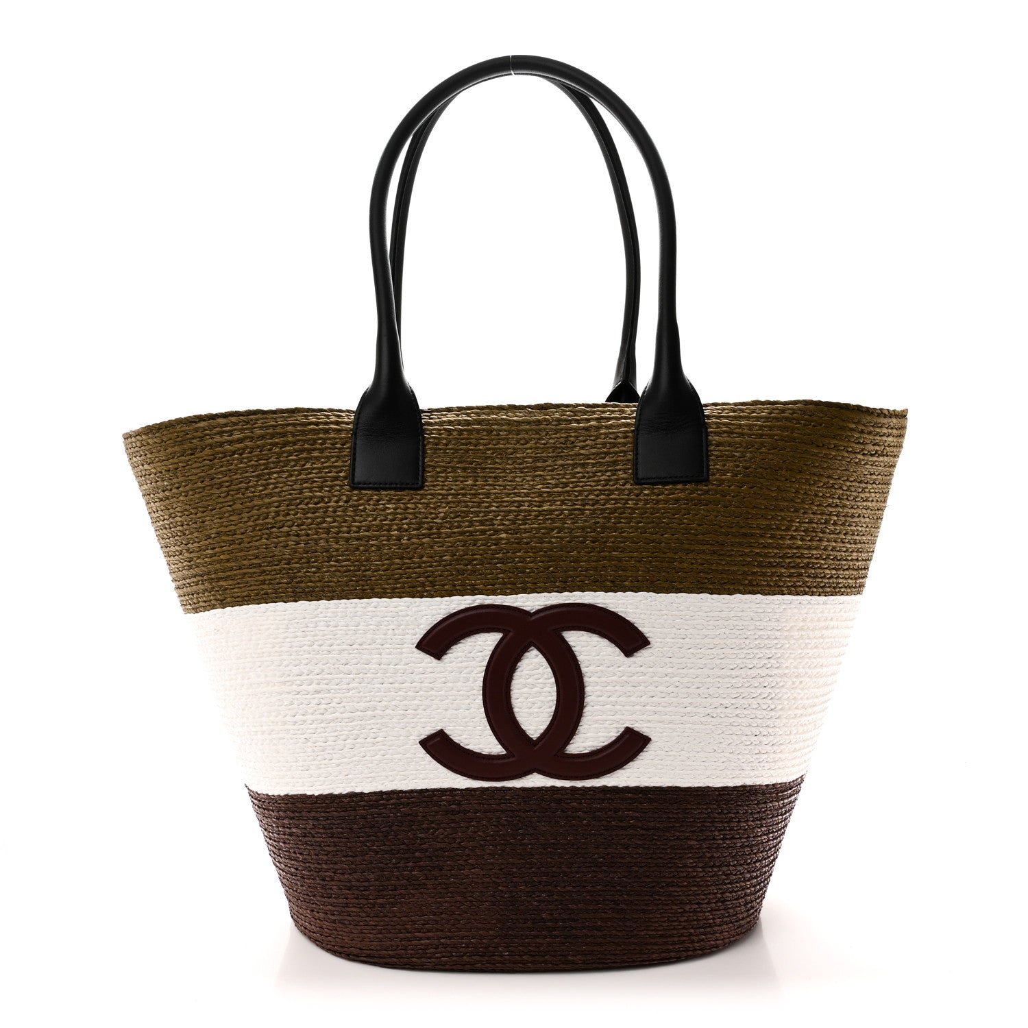 Chanel Raffia Calfskin Maxi Shopping Bag Khaki White Brown 1 of 10