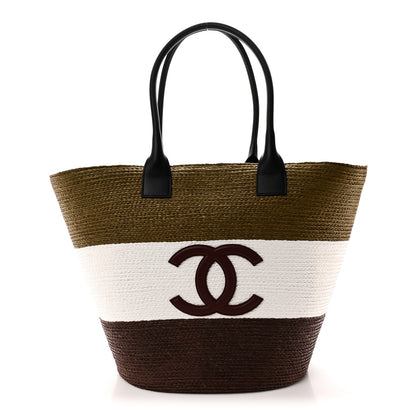 Chanel Raffia Calfskin Maxi Shopping Bag Khaki White Brown 1 of 10