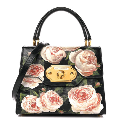 Dolce & Gabbana Grained Calfskin Floral Printed Medium Welcome Satchel Black 1 of 11