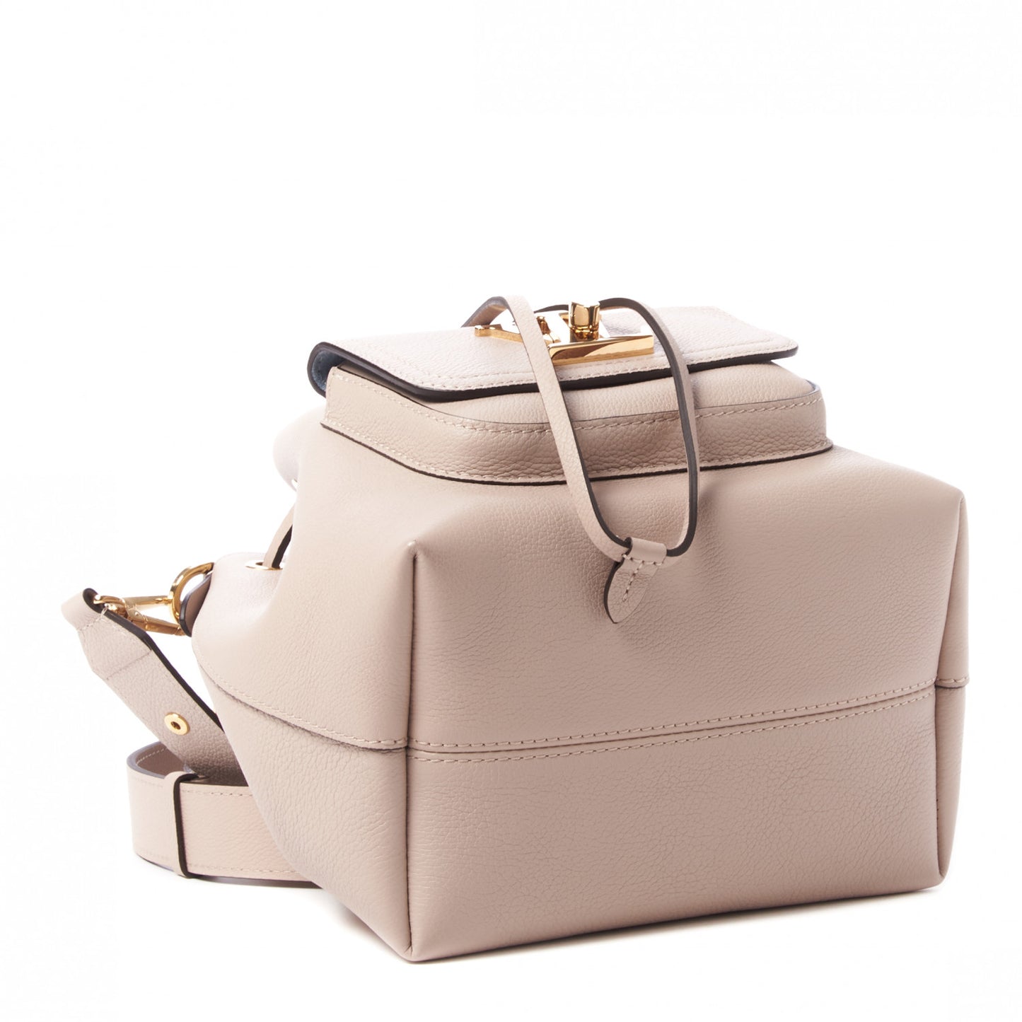 Grained Calfskin Lockme Bucket Greige