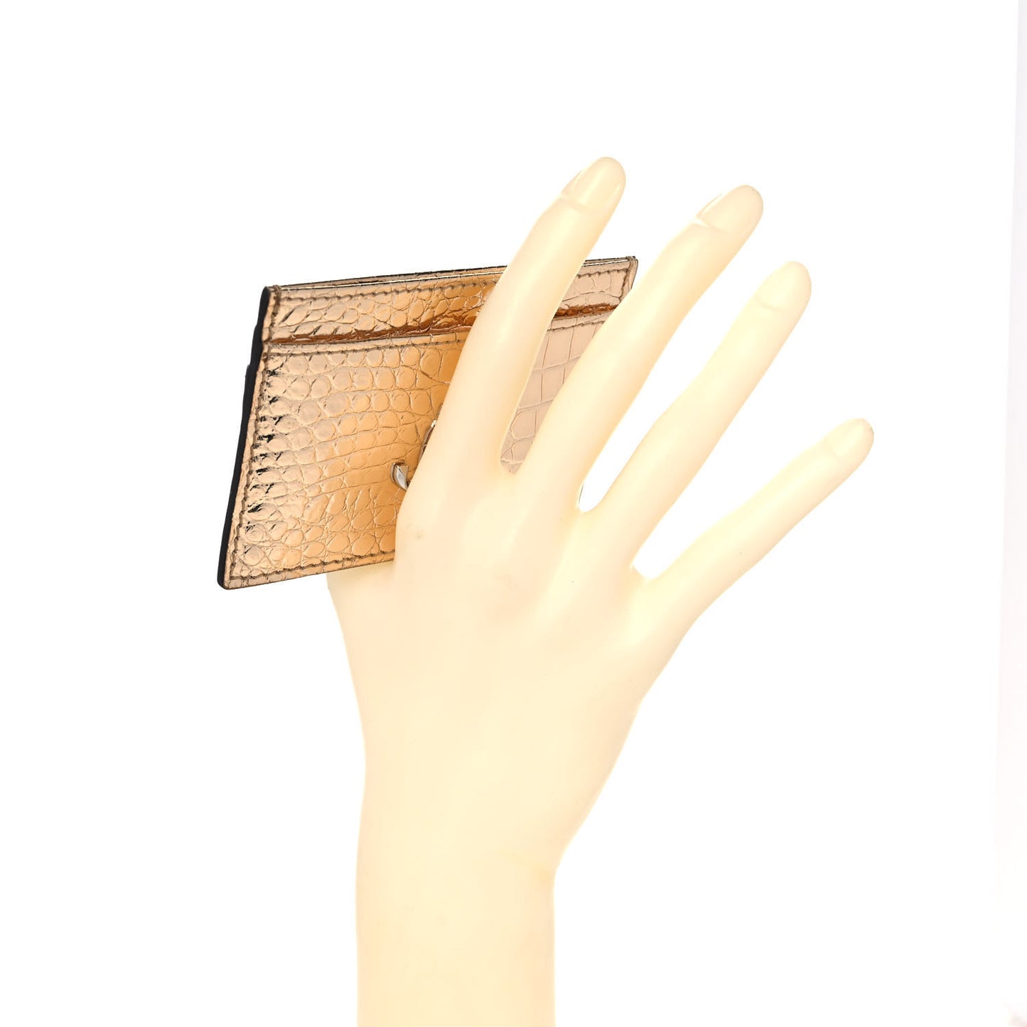 Metallic Calfskin Crocodile Embossed Umika Card Holder Light Gold