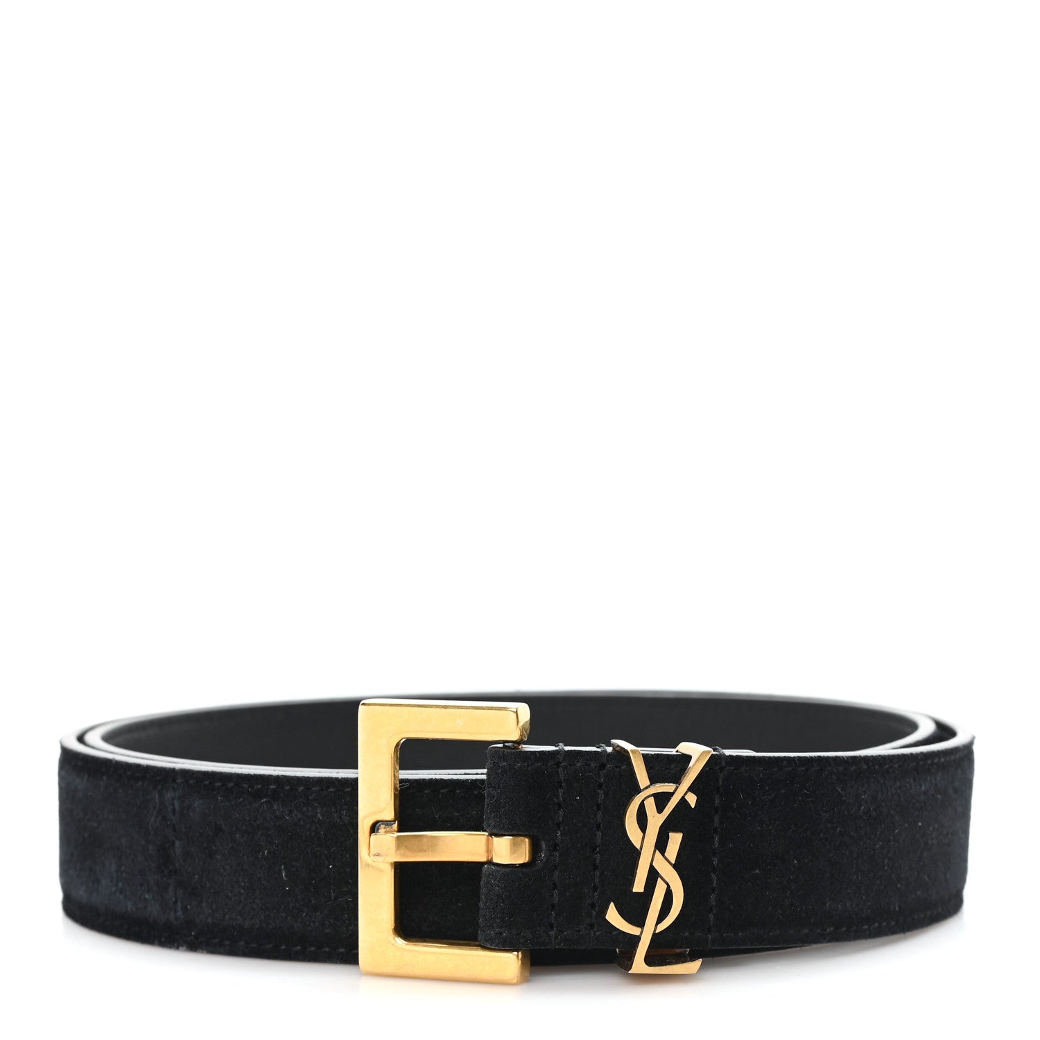 Saint Laurent Suede Monogram Square Buckle Belt 80 32 Black 1 of 5
