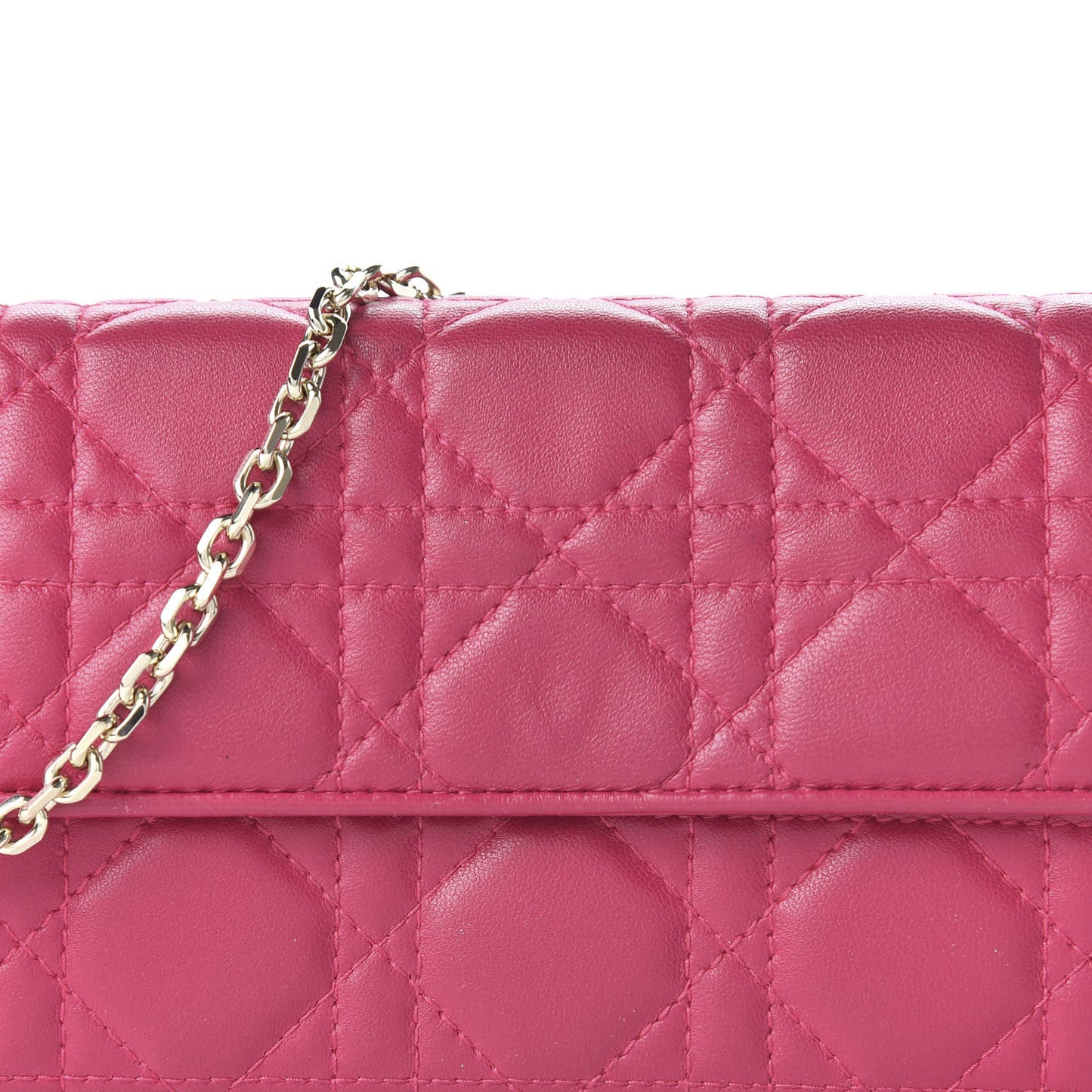 Lambskin Cannage Lady Dior Rendezvous Wallet On Chain Fuchsia