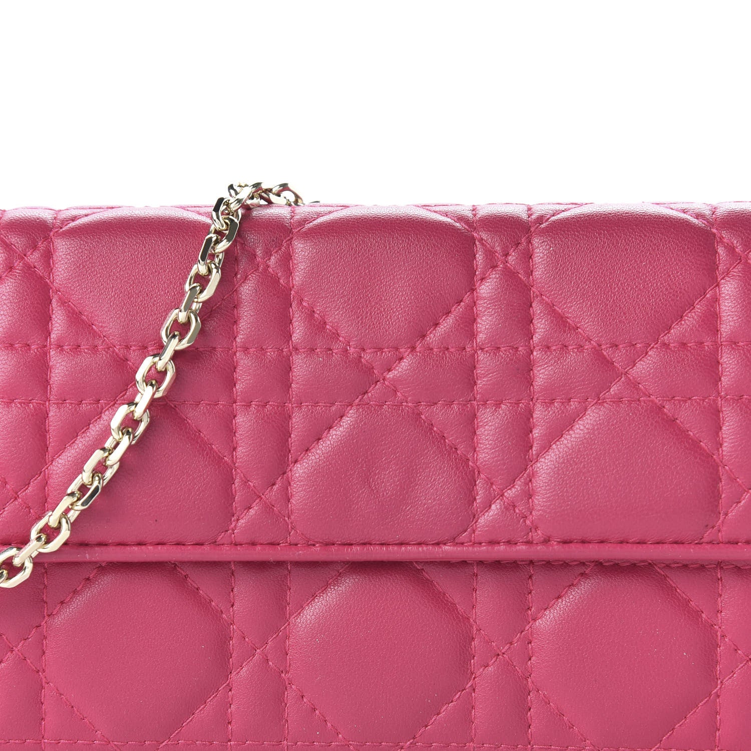 Christian Dior Lambskin Cannage Lady Dior Rendezvous Wallet On Chain Fuchsia 10 of 12