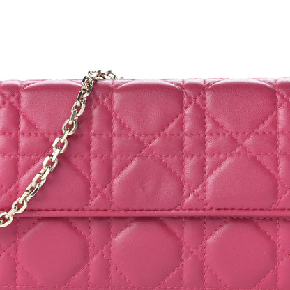 Christian Dior Lambskin Cannage Lady Dior Rendezvous Wallet On Chain Fuchsia 10 of 12