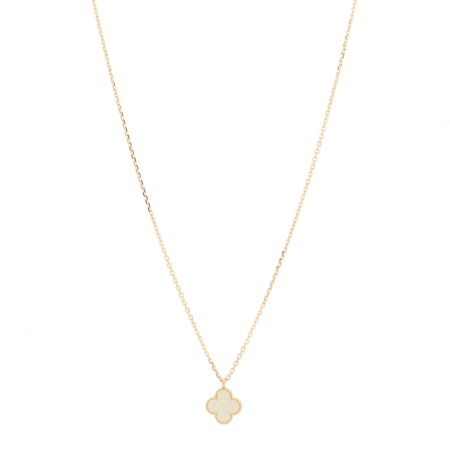 Van Cleef & Arpels 18K Yellow Gold Mother of Pearl Sweet Alhambra Pendant Necklace 1 of 6