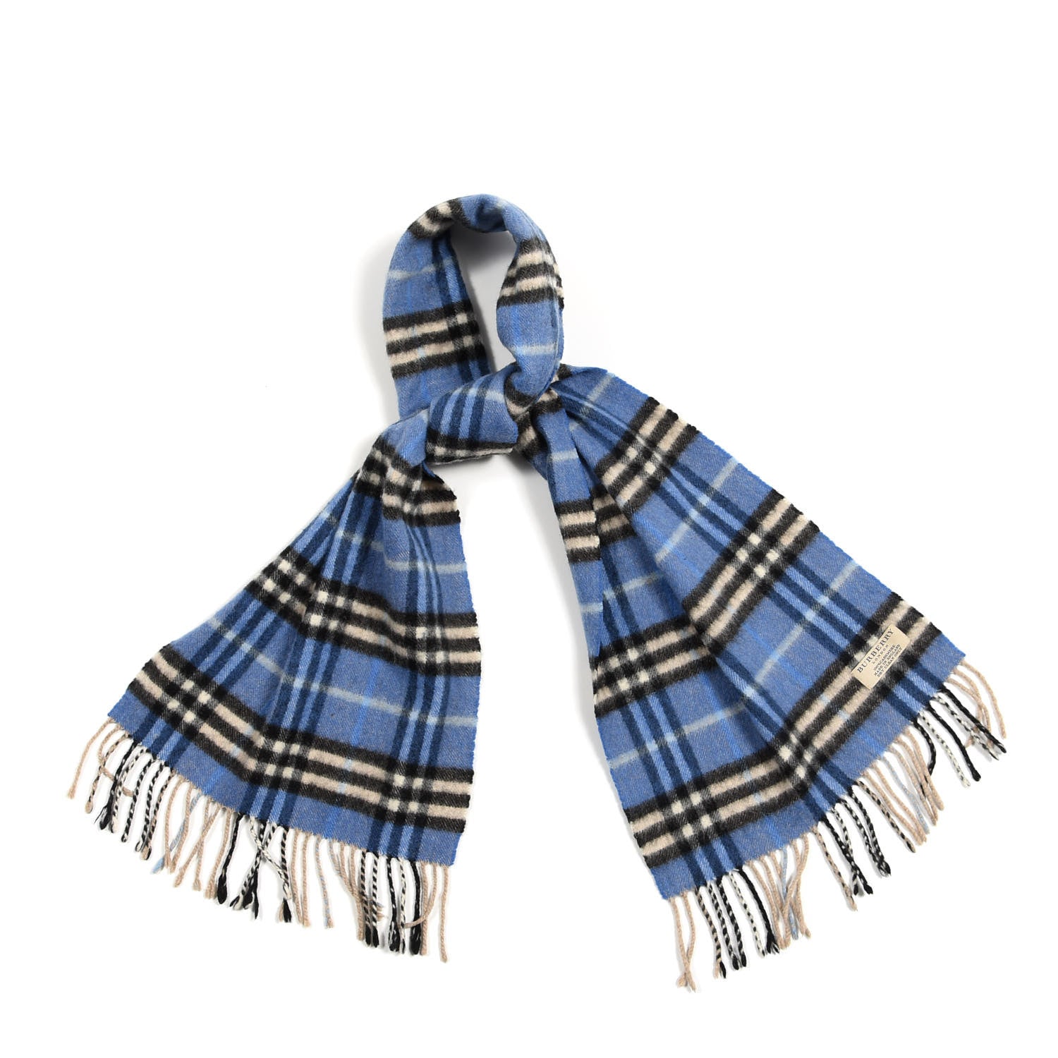 Burberry Cashmere Vintage Check Fringe Scarf Blue 1 of 5