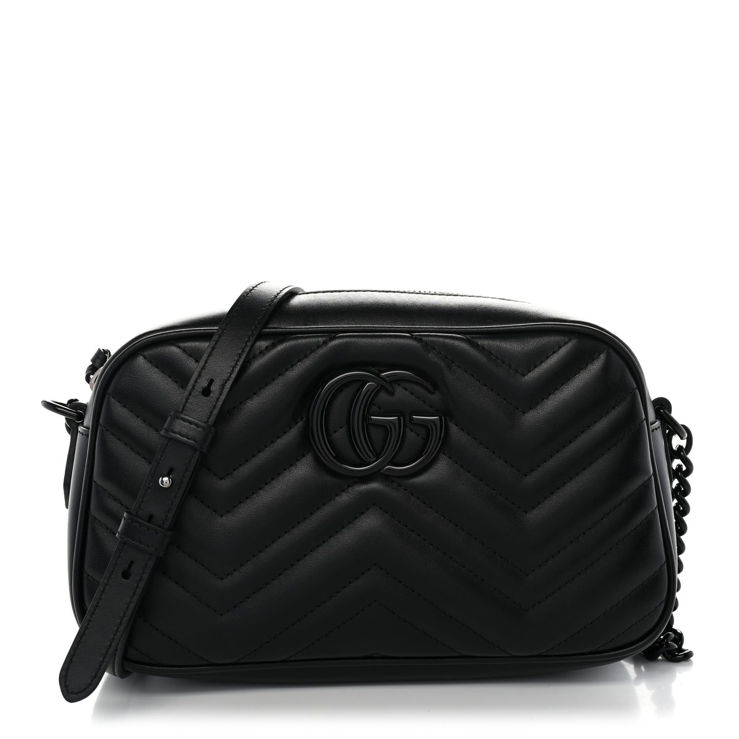 Calfskin Matelasse Monochrome Small GG Marmont Chain Shoulder Bag Black