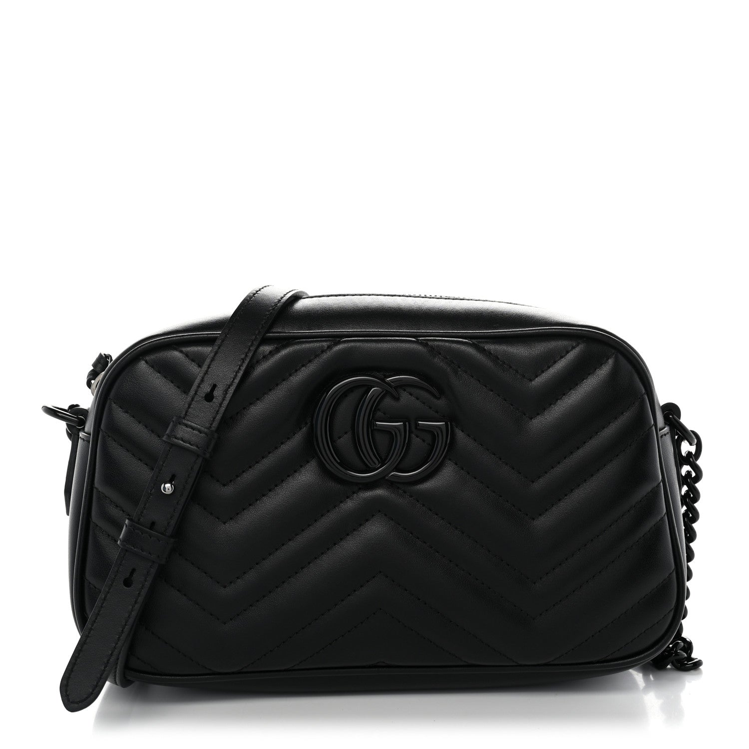 Gucci Calfskin Matelasse Monochrome Small GG Marmont Chain Shoulder Bag Black 1 of 10