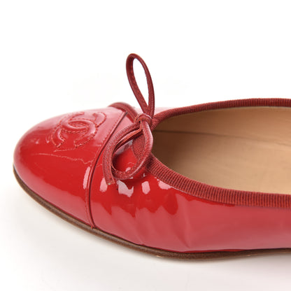 Chanel Patent CC Cap Toe Ballerina Flats 37.5 Red 16 of 17