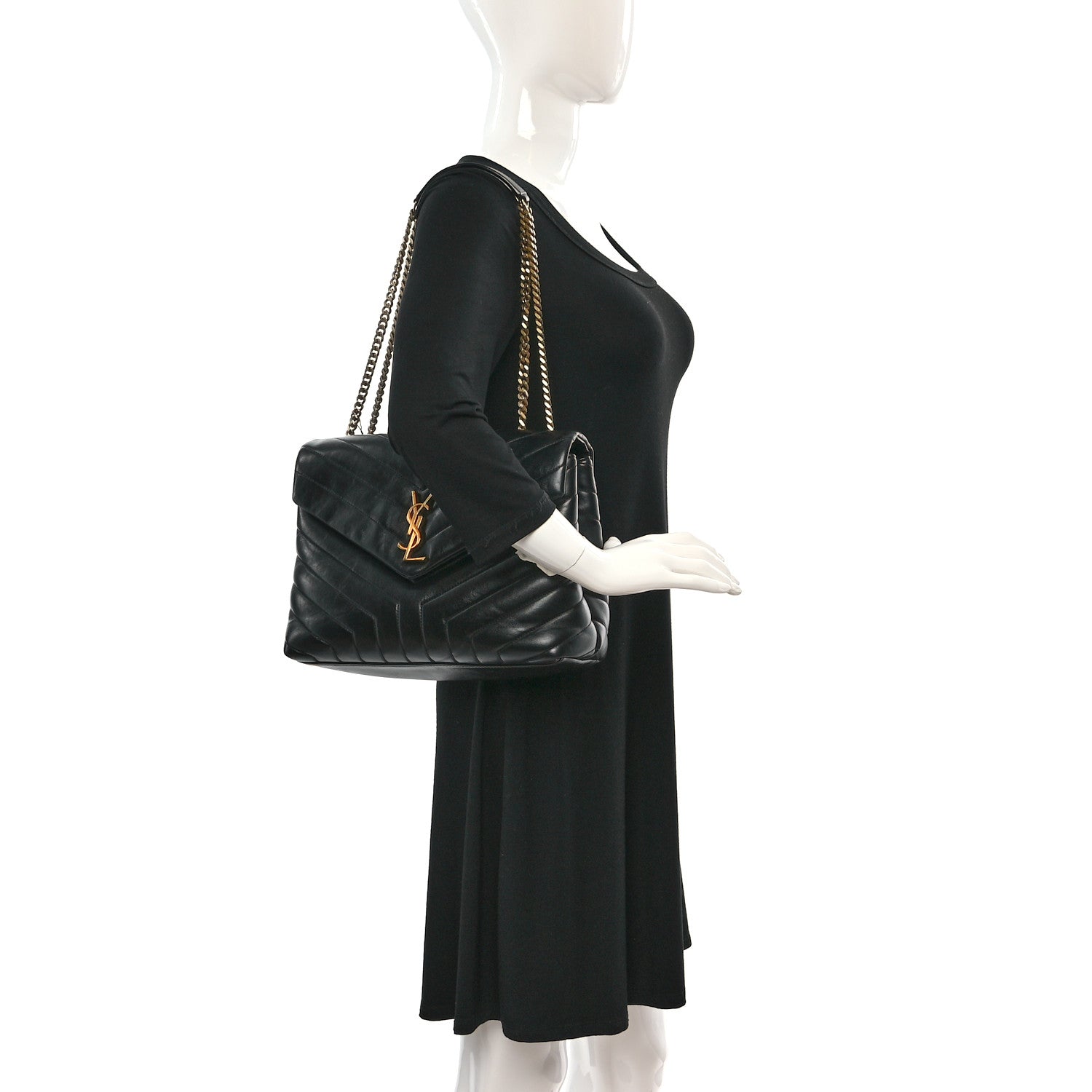 Saint Laurent Calfskin Y Quilted Monogram Medium Loulou Chain Satchel Black 2 of 14