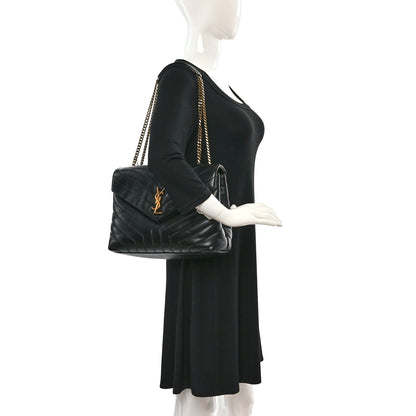 Saint Laurent Calfskin Y Quilted Monogram Medium Loulou Chain Satchel Black 2 of 14