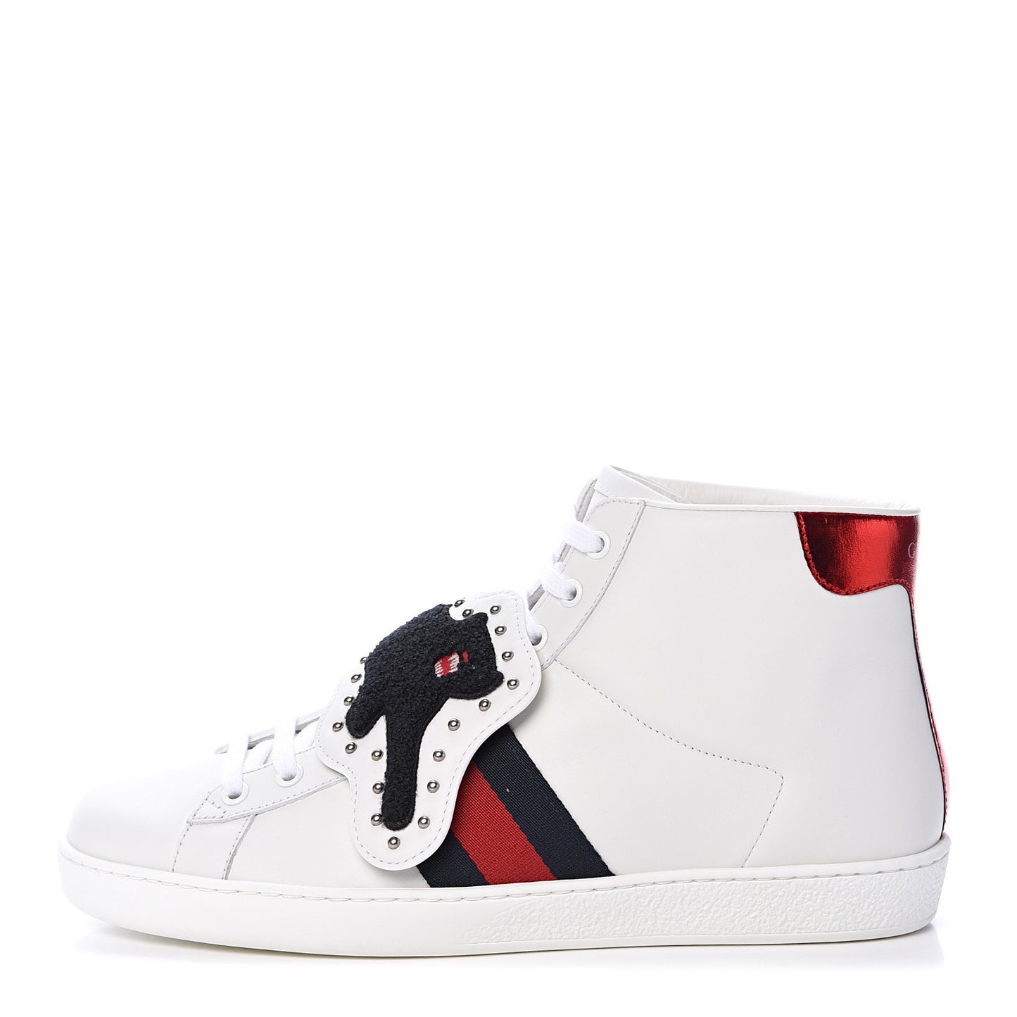 Calfskin Web Panther Removable Patches Mens Ace High Top Sneakers 8.5 White