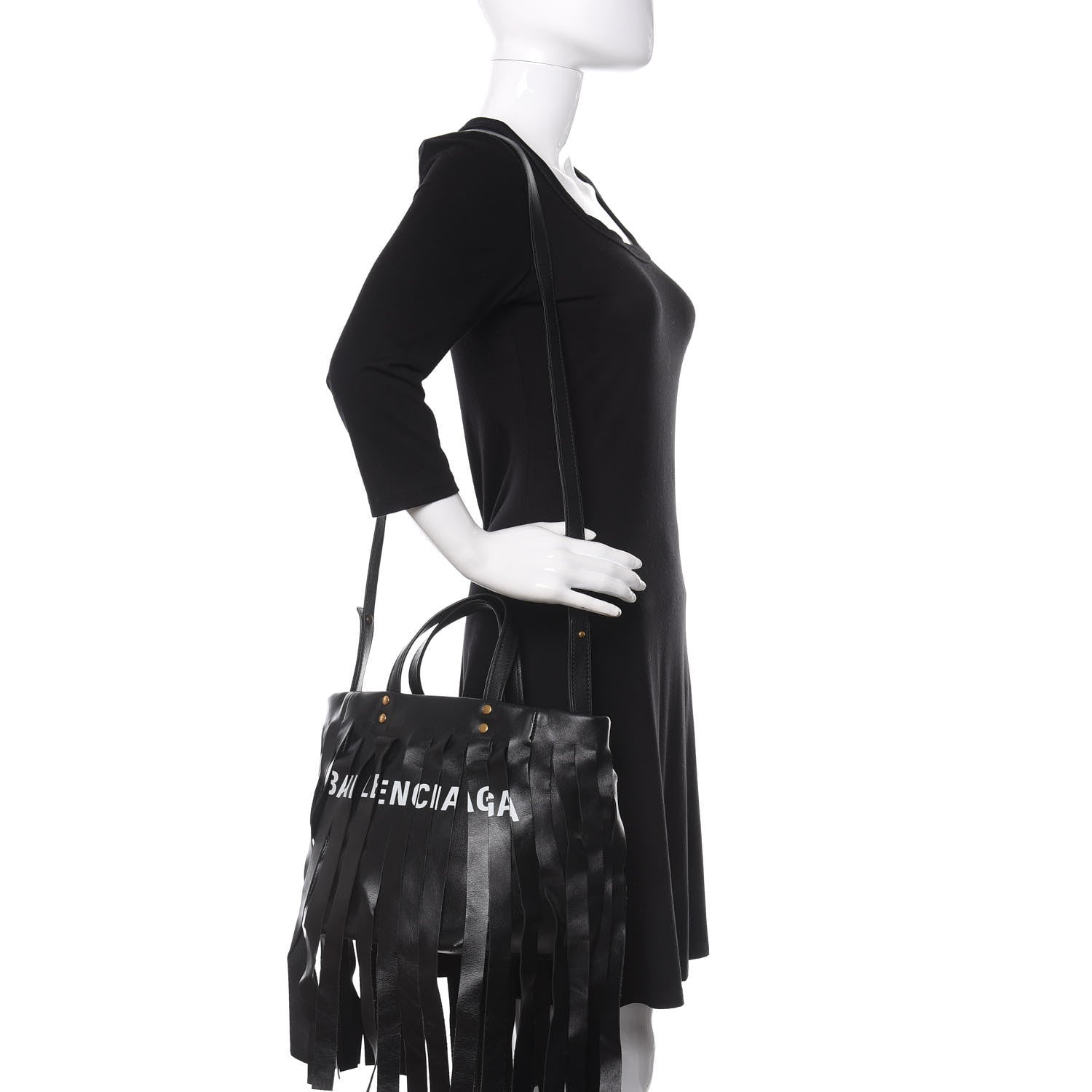 Balenciaga Calfskin XS Fringe Laundry Cabas Black 2 of 12
