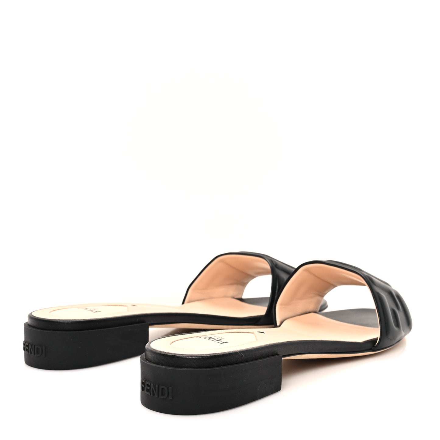 Nappa FF Embossed Flat Slide Sandals 40 Black