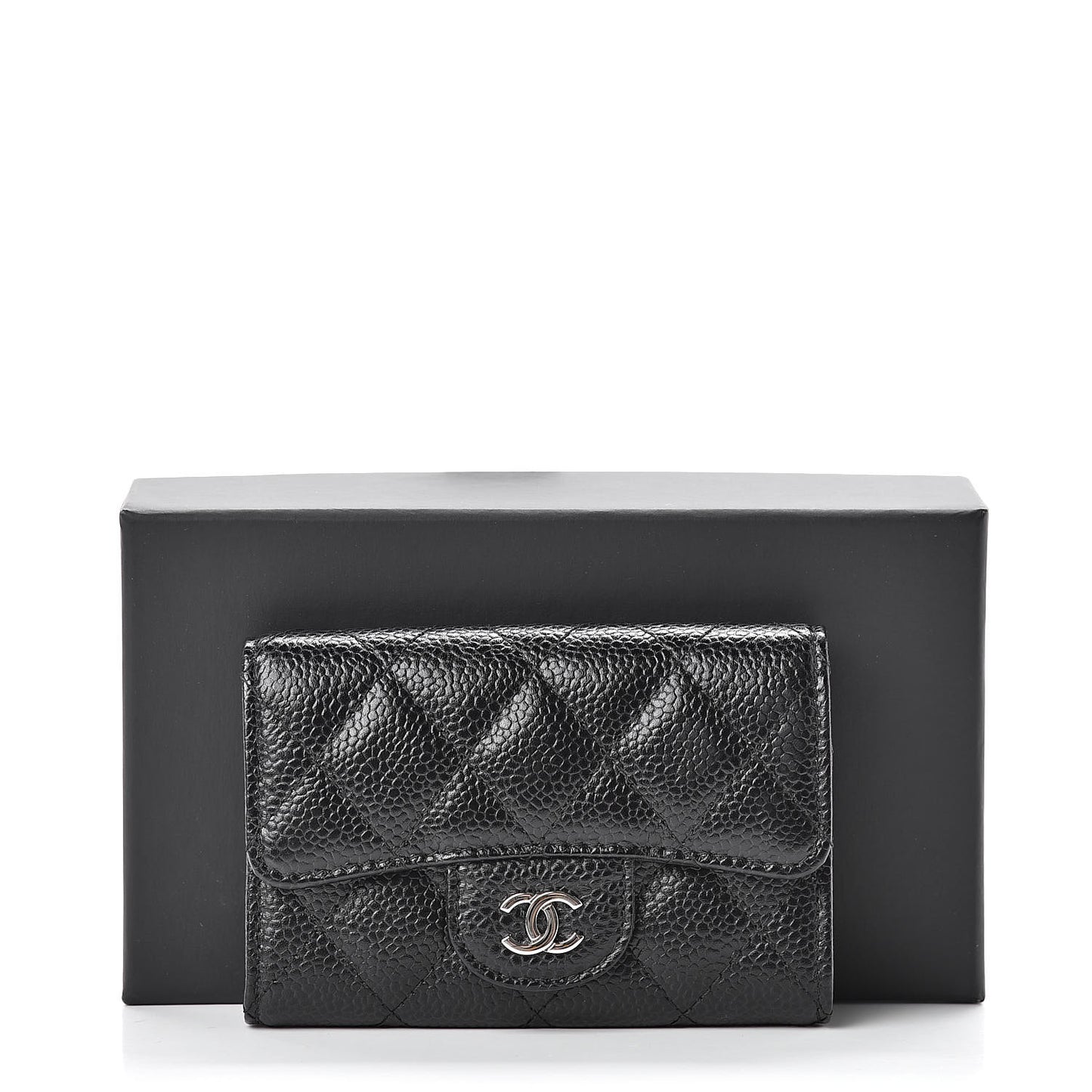 Caviar Quilted Flap Card Holder Black