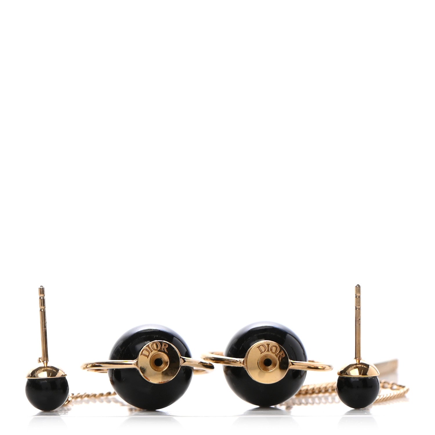 Christian Dior Pearl Tribales Dangle Chain Earrings Black Gold 3 of 4