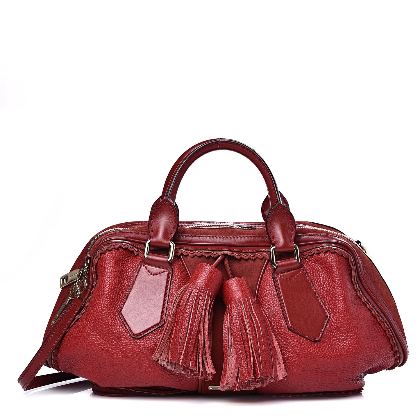 Grainy Calfskin Suede Prorsum Tassel Satchel Red