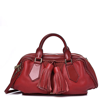 Burberry Grainy Calfskin Suede Prorsum Tassel Satchel Red 1 of 14