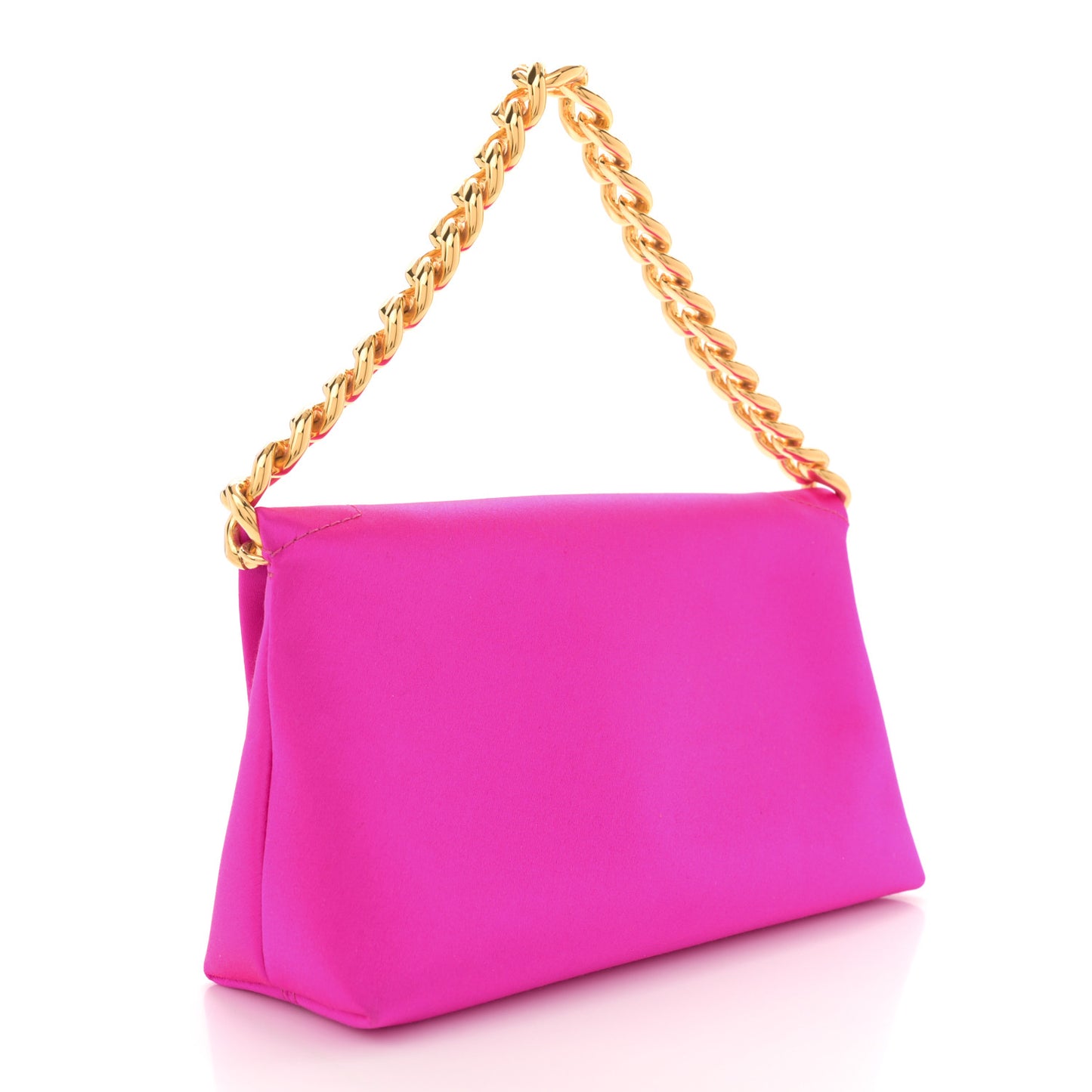 Satin Mini Label Chain Shoulder Bag Hot Pink