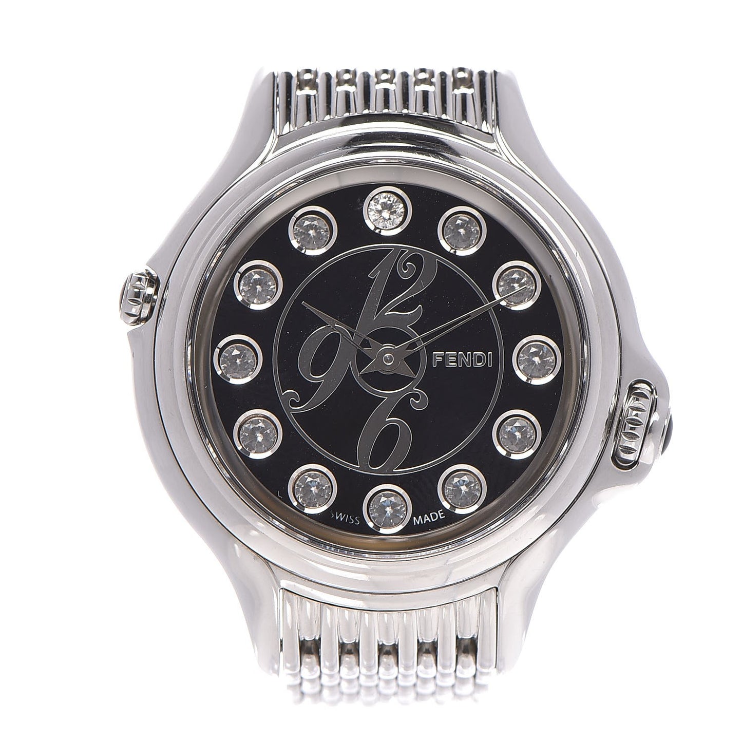 Stainless Steel Diamond Topaz 38mm Crazy Carats Rotating Gem Quartz Watch Black