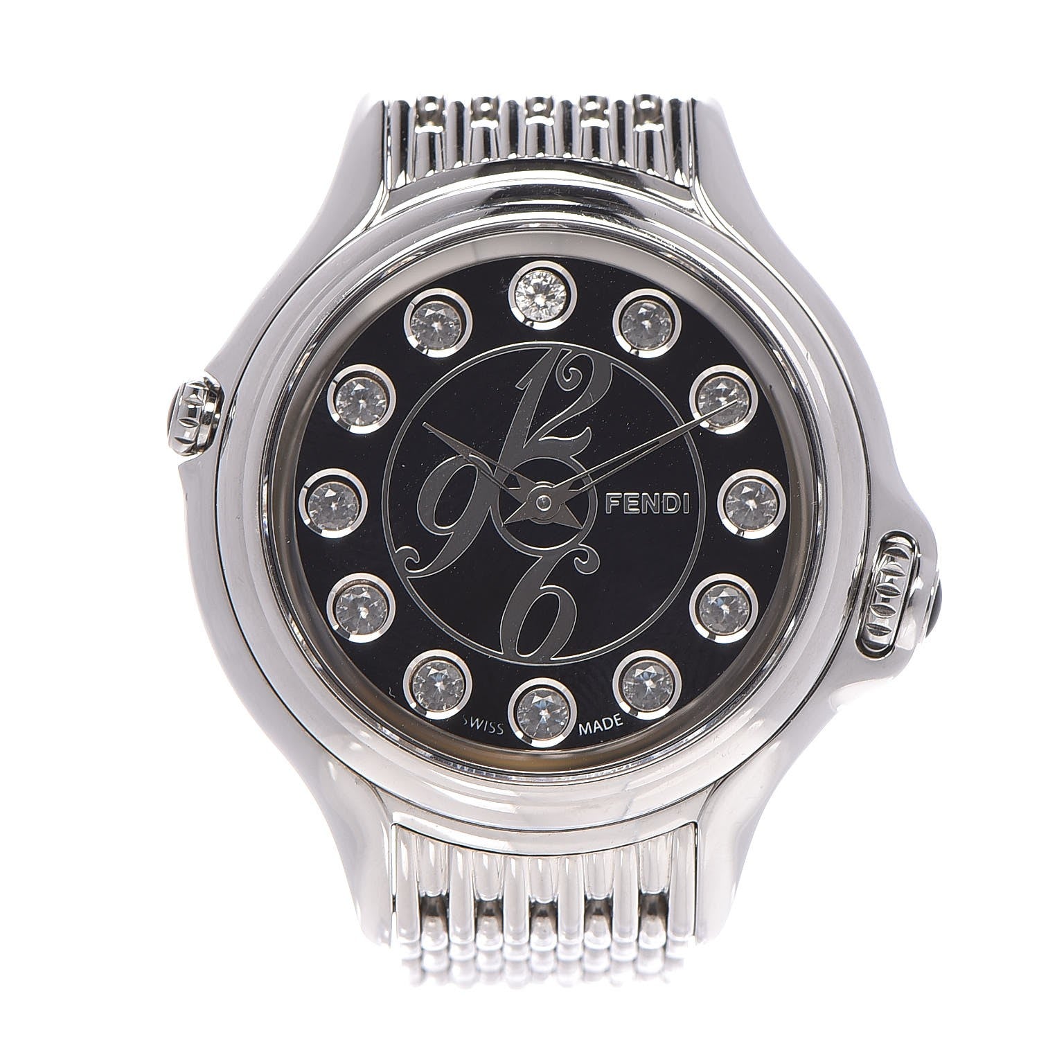 Fendi Stainless Steel Diamond Topaz 38mm Crazy Carats Rotating Gem Quartz Watch Black 1 of 9
