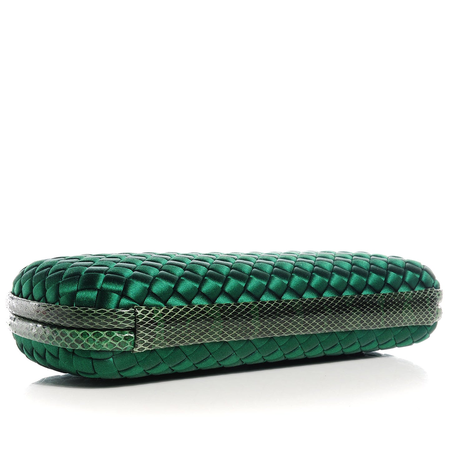 BOTTEGA VENETA Satin Intreccio Impero Ayers Stretch Knot Clutch Emerald
