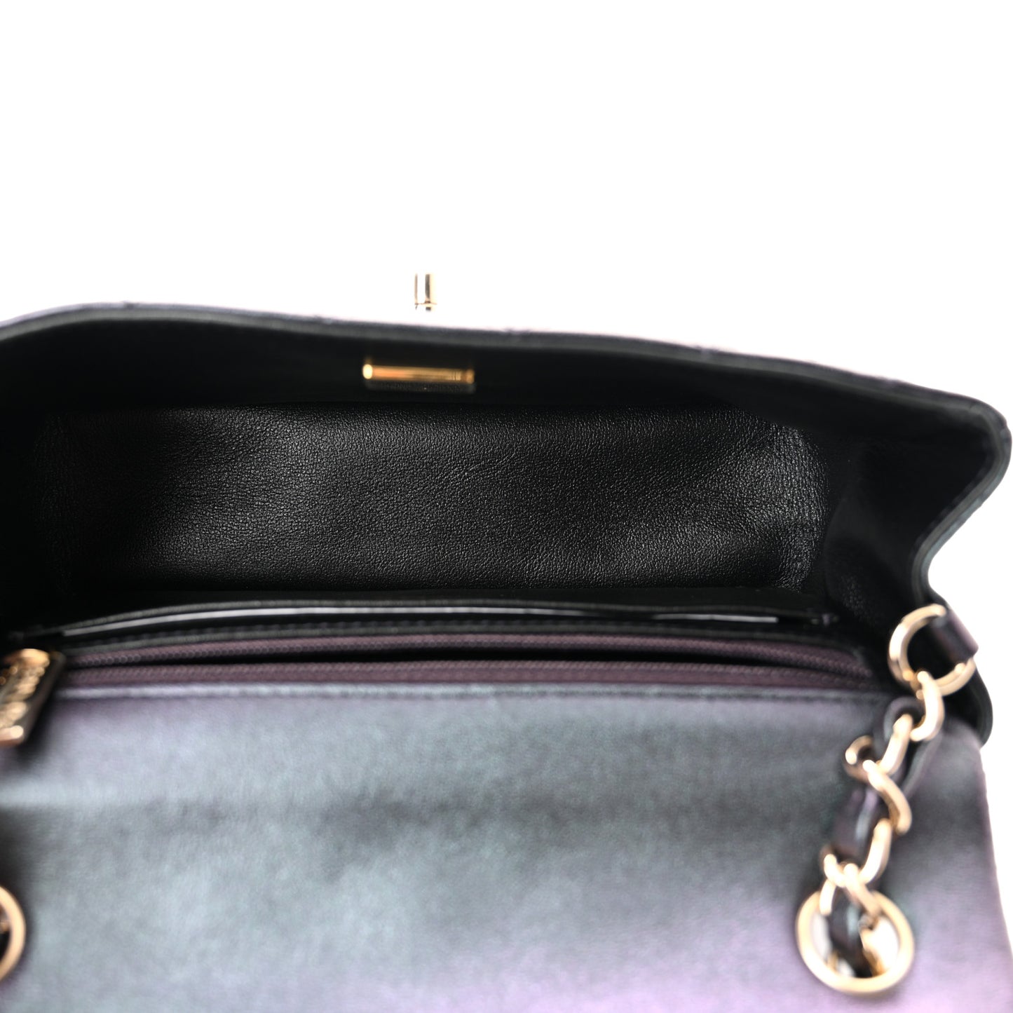 Iridescent Lambskin Quilted Mini Rectangular Flap Black