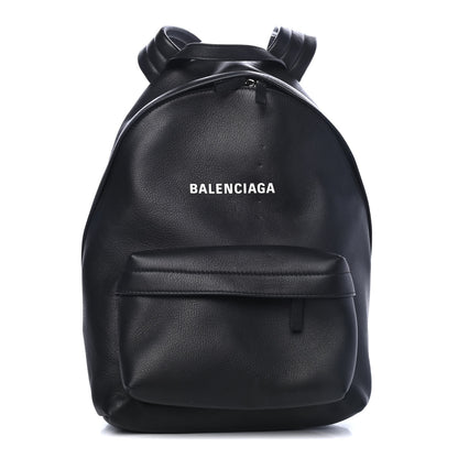Balenciaga Smooth Calfskin Logo Everyday Backpack Black White 1 of 5
