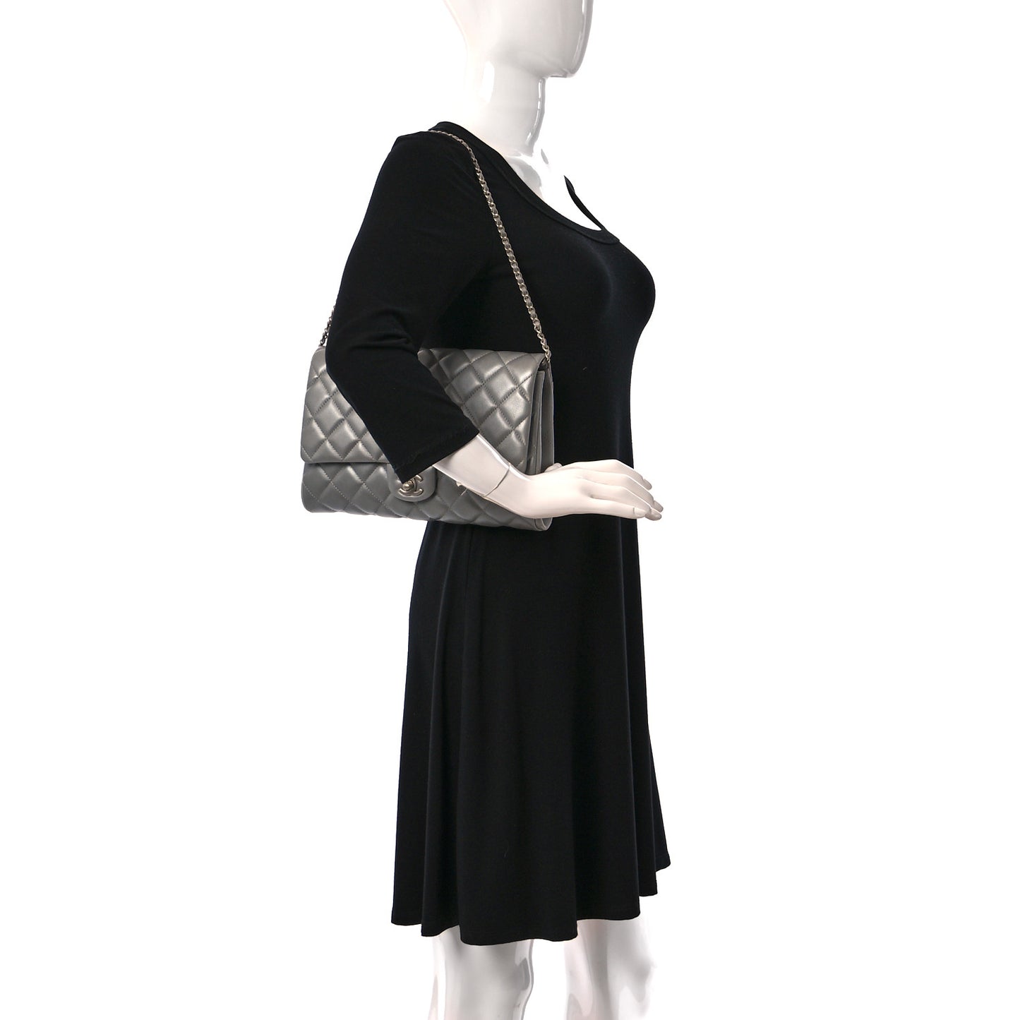 Lambskin Quilted Clutch With Chain Flap Grey