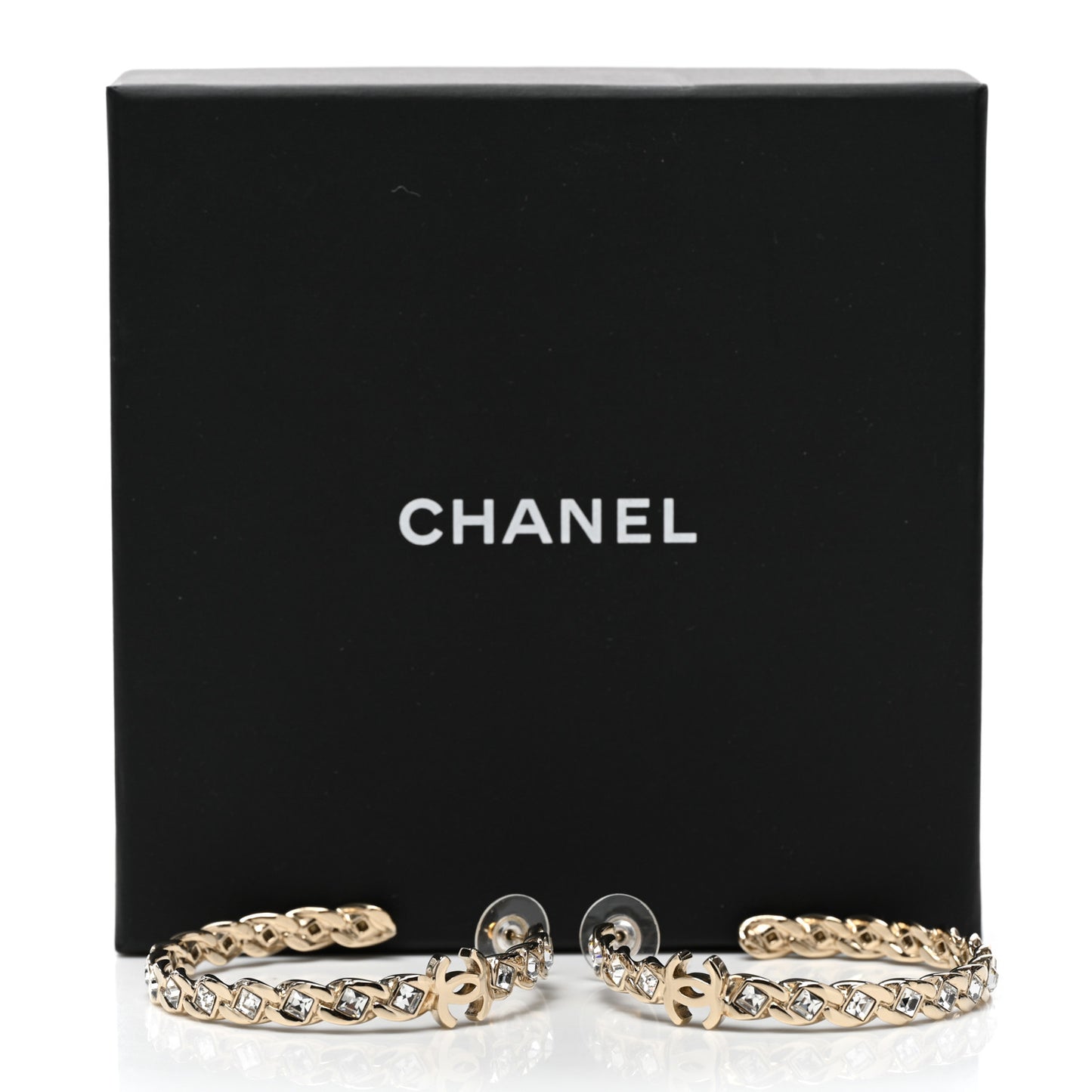 Metal Baguette Crystal High Society CC Hoop Earrings Gold