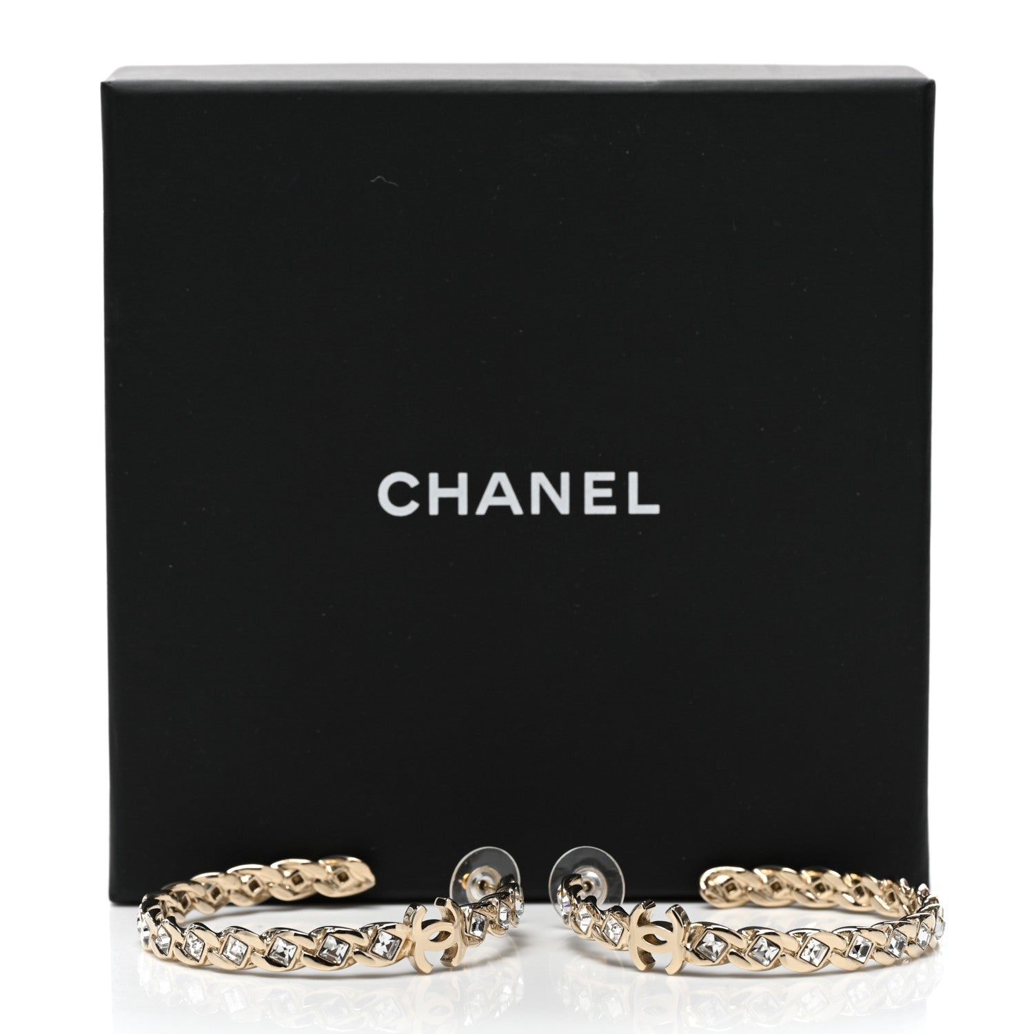 Chanel Metal Baguette Crystal High Society CC Hoop Earrings Gold 5 of 5