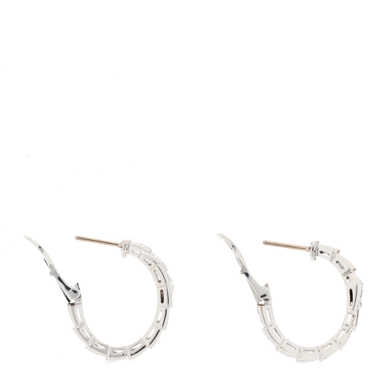 Bulgari 18K White Gold Diamond Serpenti Viper Hoop Pave Earrings 3 of 6