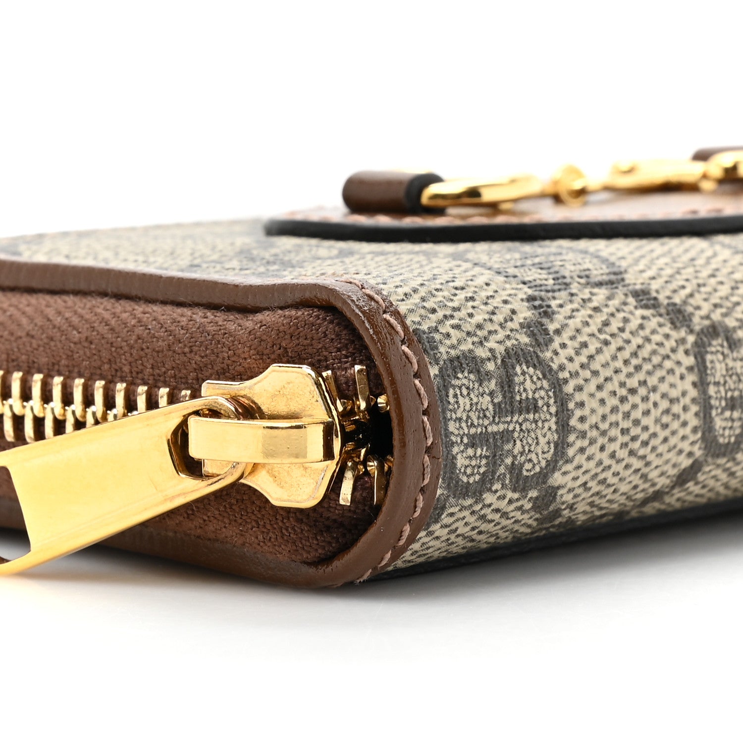 Gucci GG Supreme Monogram Azalea Calfskin Horsebit 1955 Zip Around ID Card Case Wallet Beige Ebony Brown Sugar 9 of 10