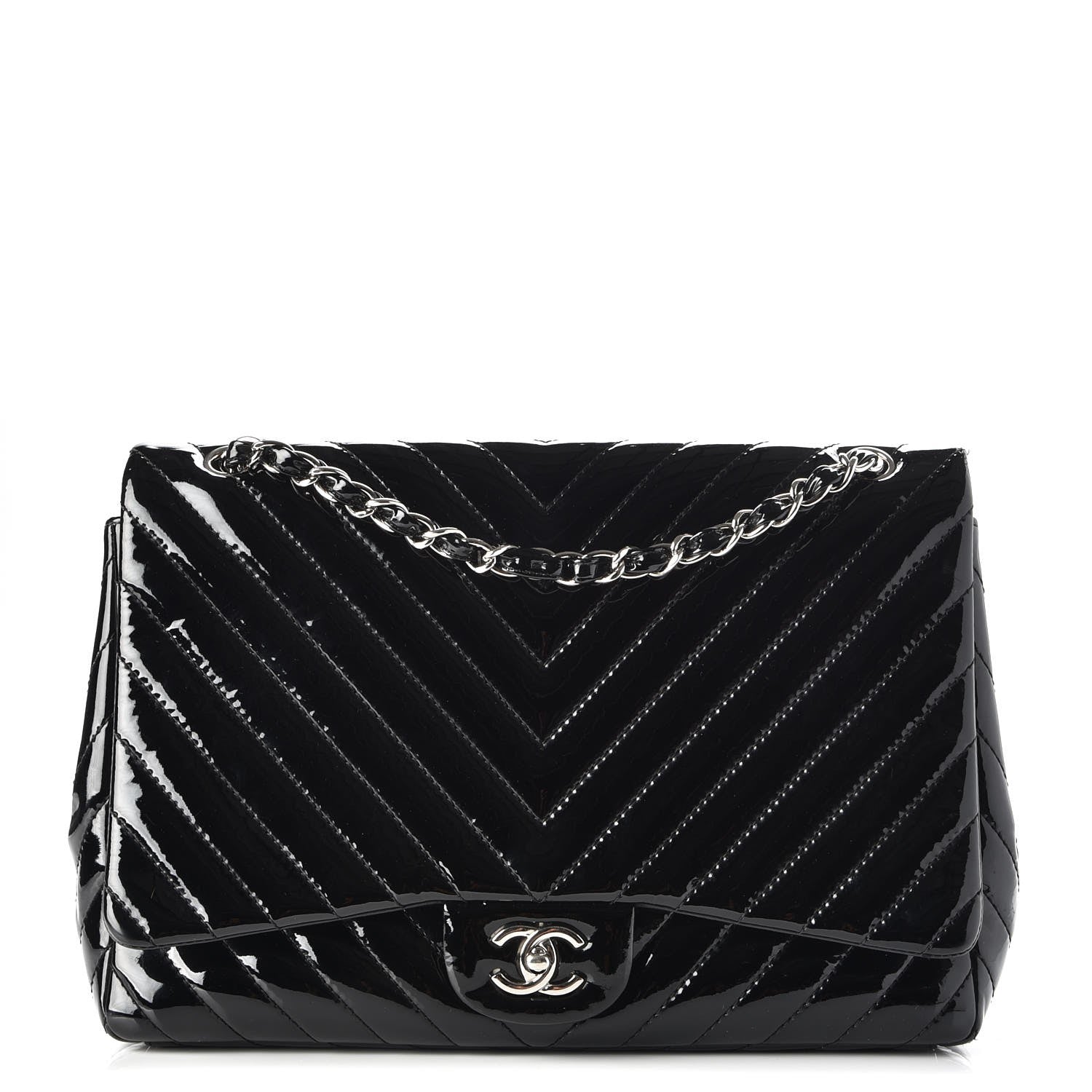 Chanel Patent Chevron Quilted Maxi Single Flap Black 1 of 9
