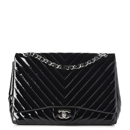 Chanel Patent Chevron Quilted Maxi Single Flap Black 1 of 9
