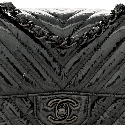 Chanel Metallic Patent Crumpled Calfskin Chevron Quilted Mini Square Flap Black 7 of 14