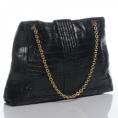 Fendi Calfskin Crocodile Embossed Maxi Baguette Black 3 of 9