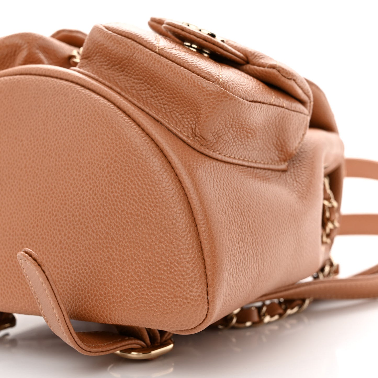 Shiny Caviar Quilted Small Duma Pockets Drawstring Backpack Dark Beige