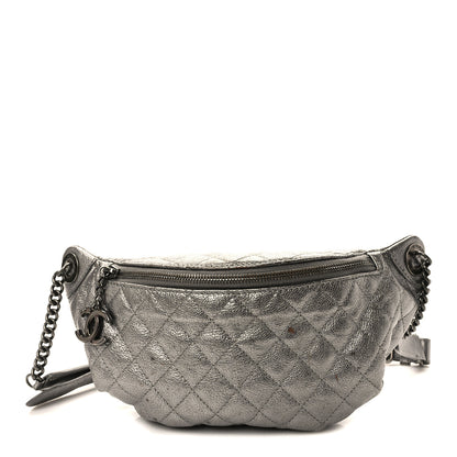 Chanel Metallic Goatskin Quilted Banane Waist Bag Fanny Pack Silver 1 of 13