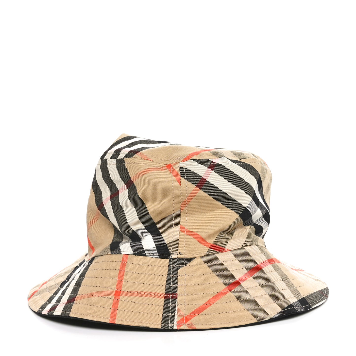 Cotton Gabardine Vintage Check Reversible Bucket Hat L Black Sand